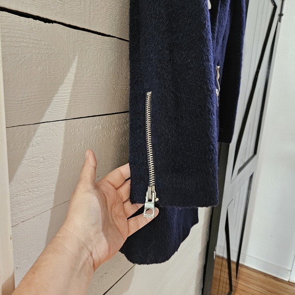 GUESS Los Angeles Vintage Brushed Wool Blend Navy Blue Warm Coat sz S - Picture 2 of 10